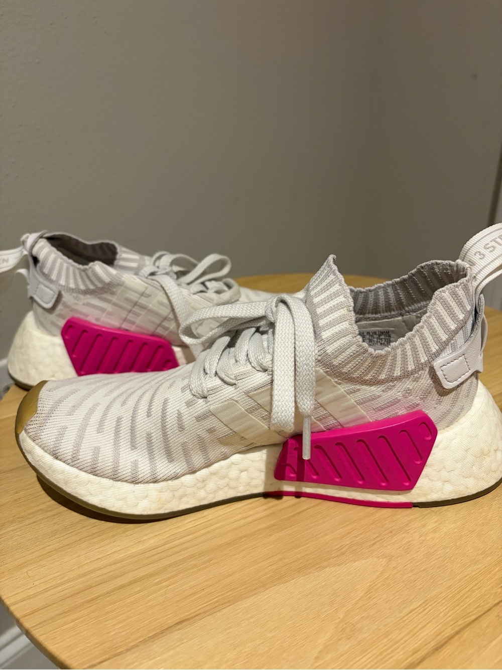 adidas Women's White Knit Sneakers with Hot Pink Accents